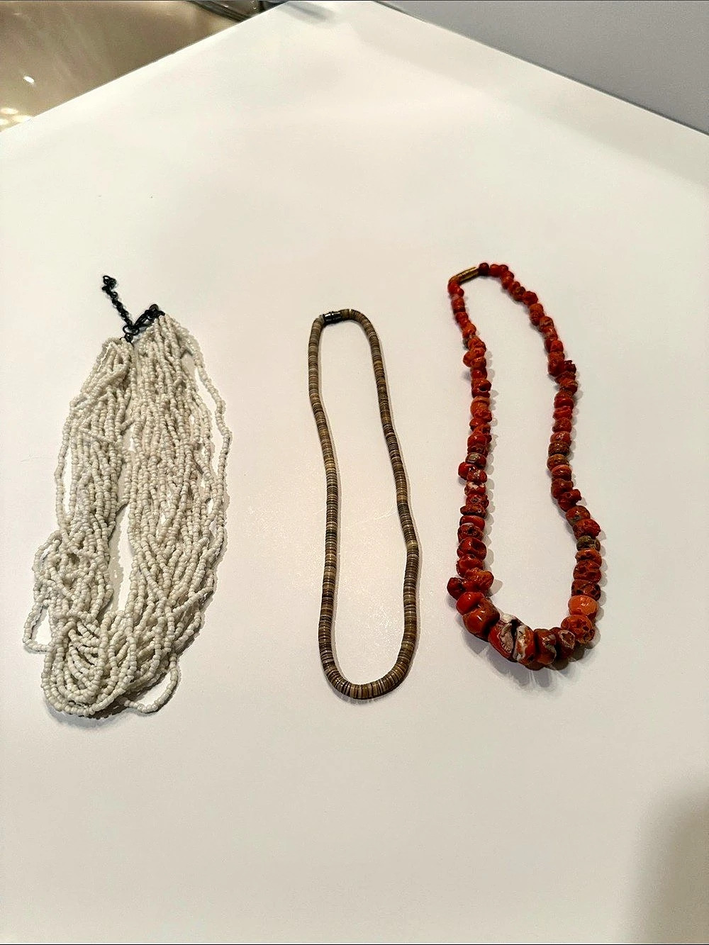 Vintage Pukka and Coral Three-Piece Beaded Necklace Set
